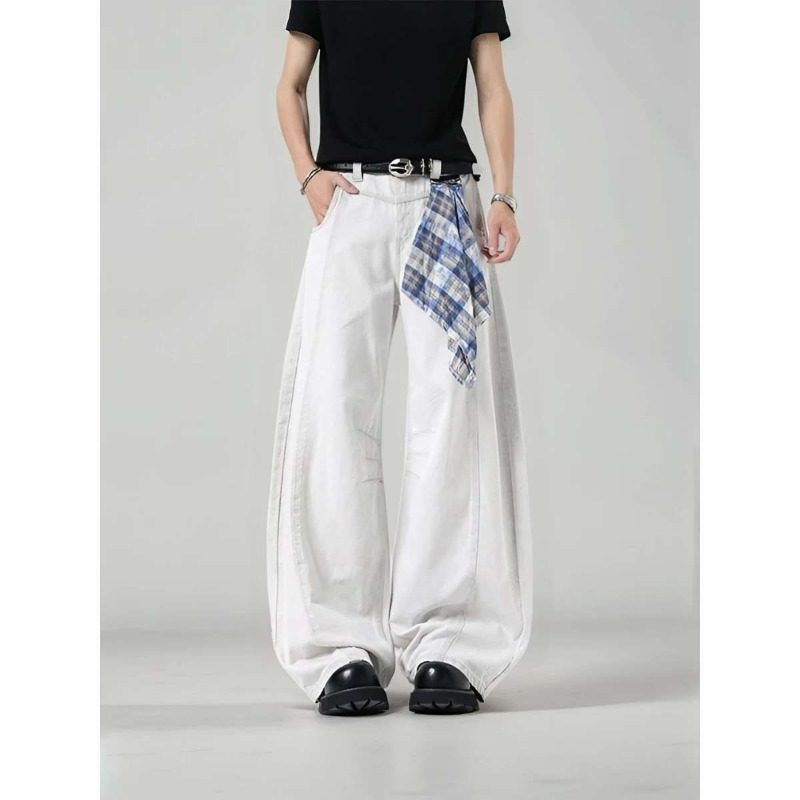 Men's Loose Wide Leg Plaid Pan - Streetwear Brand China ulasan dan harga