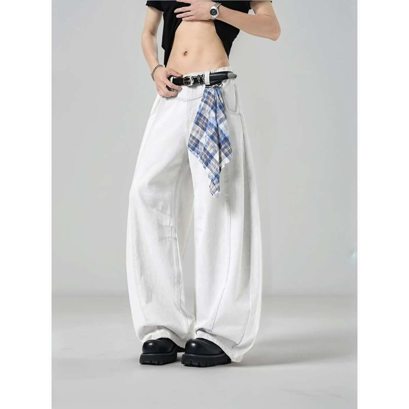 Men's Loose Wide Leg Plaid Pan - Streetwear Brand China ulasan dan harga