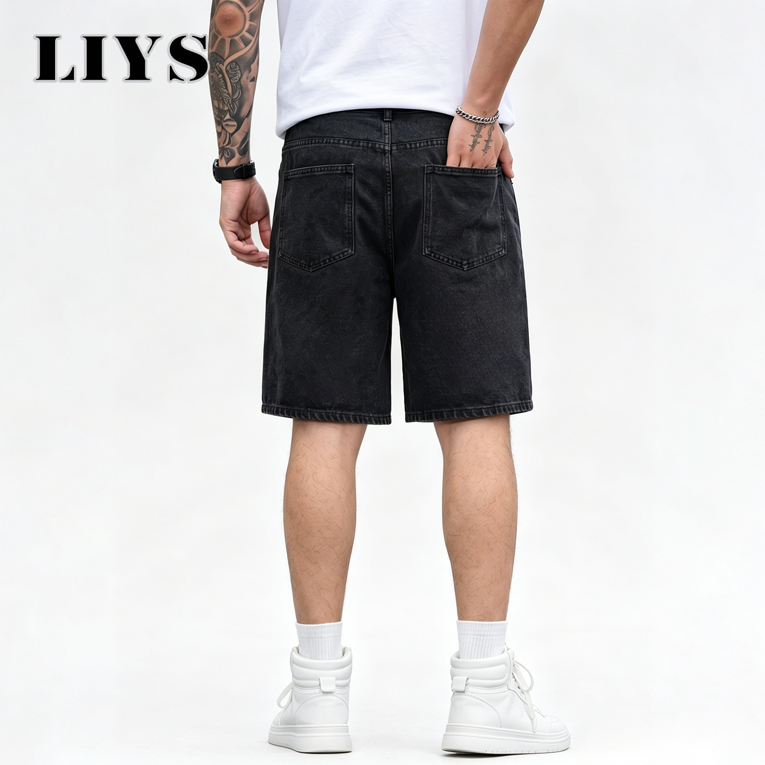 LIYS Men's Vintage Black Rivet - Streetwear Brand Jorts ulasan dan harga